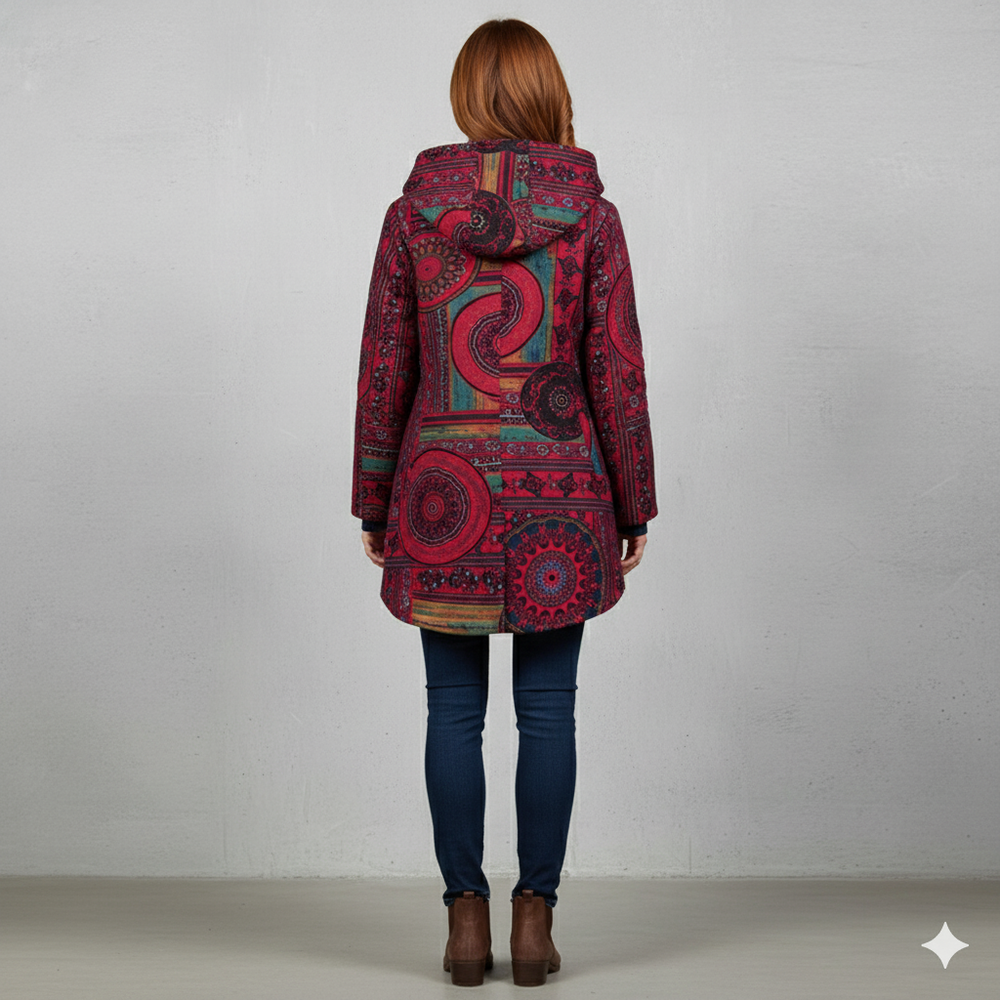 Damen Winterjacke mit Ethno Muster | Warm & Bequem | Kapuze
