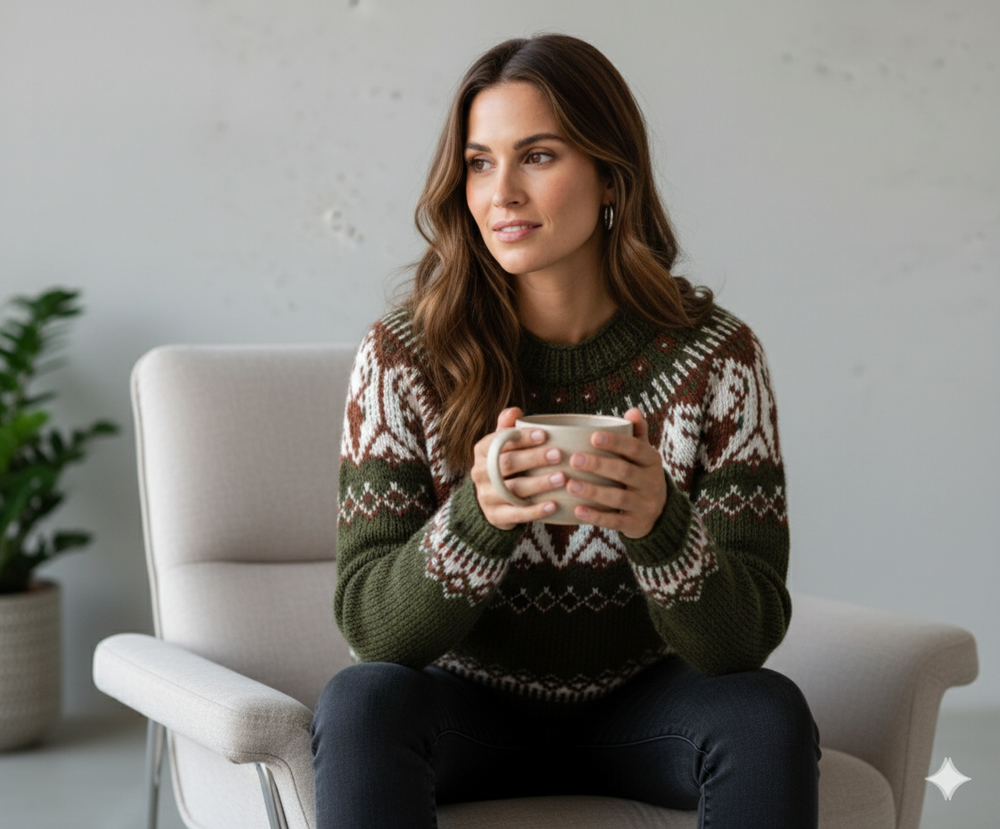 Damen Strickpullover mit Rundhals | Winter | Norweger-Muster