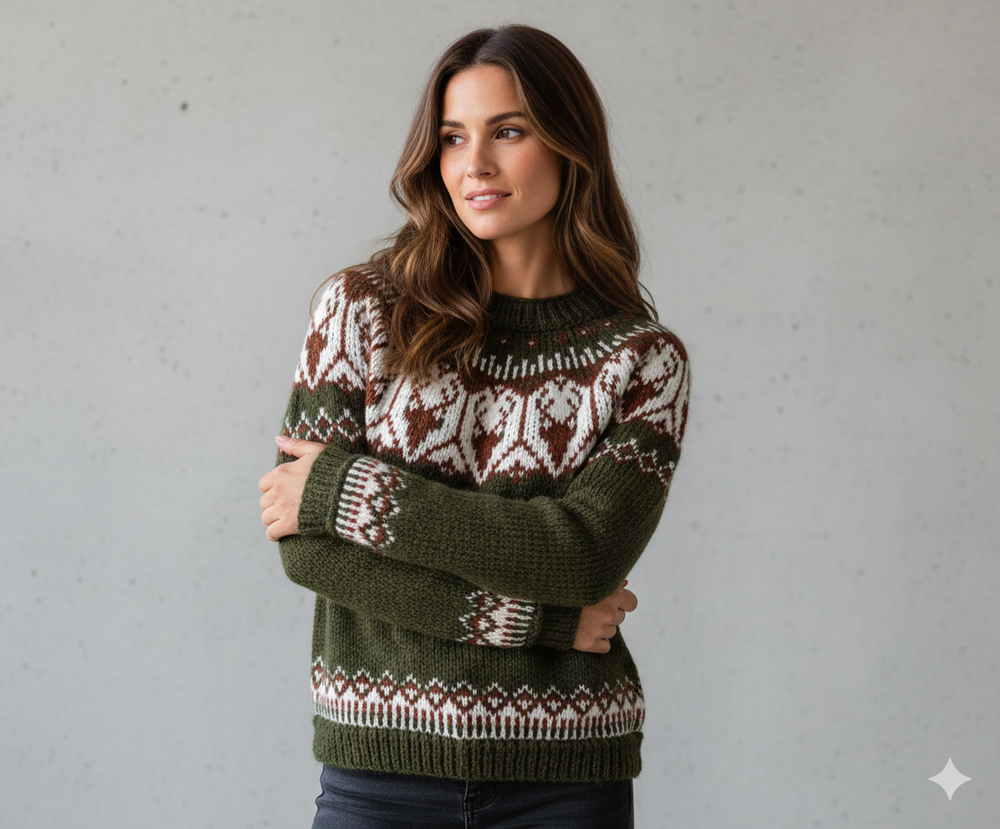 Damen Strickpullover mit Rundhals | Winter | Norweger-Muster