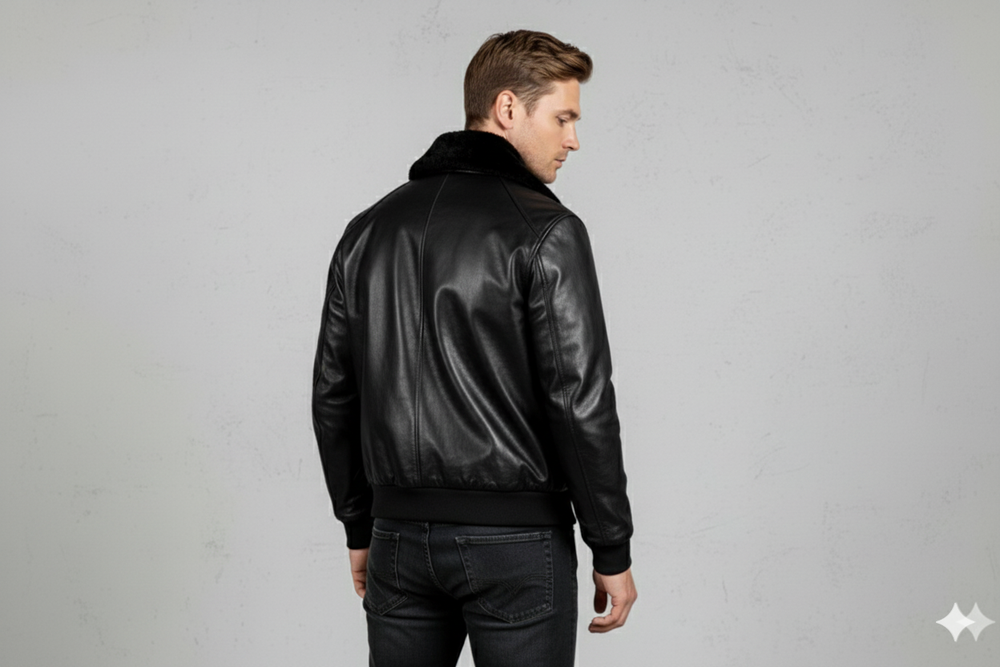 Herren Lederjacke im Retro Air Force Stil | Warm mit Fellkragen