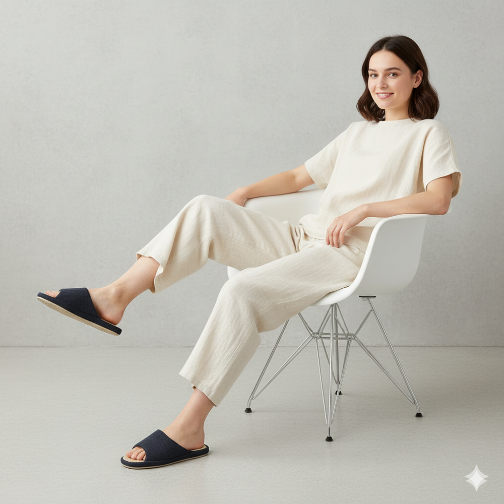 Leichte Damen Hausschuhe aus Leinen | Atmungsaktiv & für drinnen