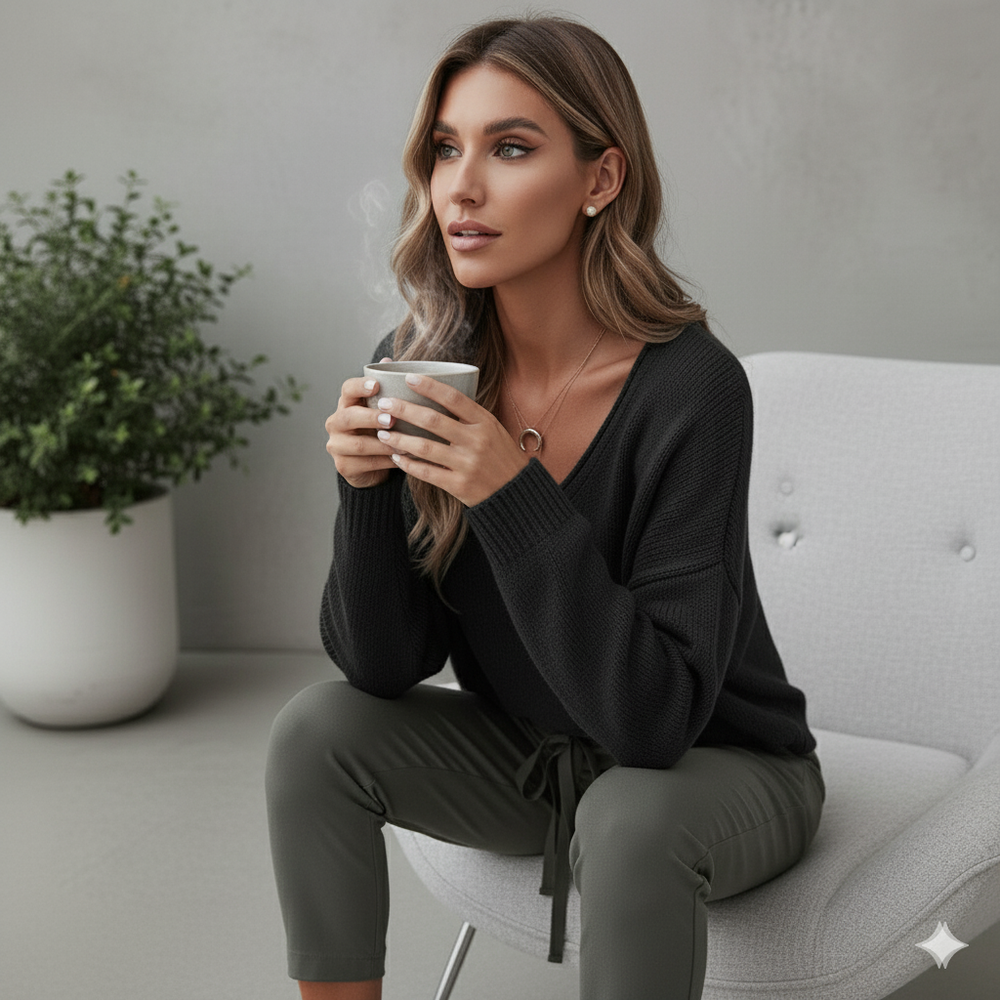 Damen Strickpullover mit V Ausschnitt | Locker & Freizeit