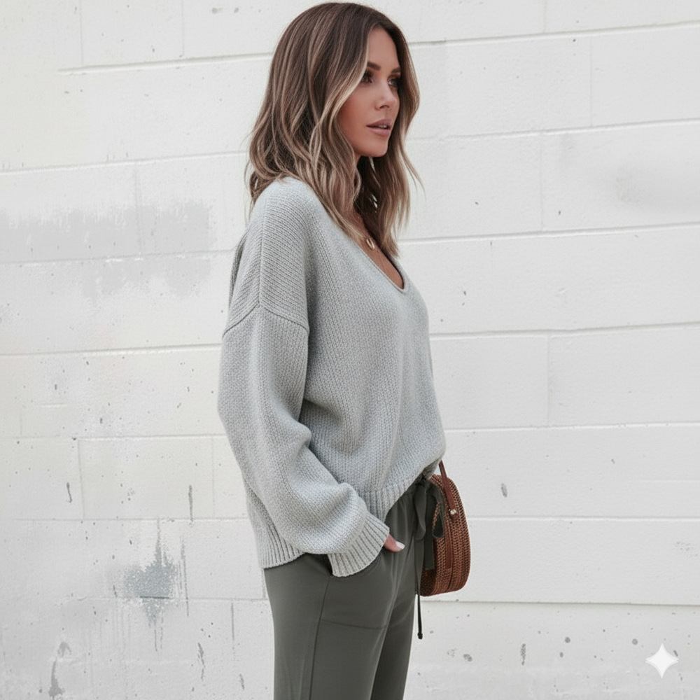 Damen Strickpullover mit V Ausschnitt | Locker & Freizeit