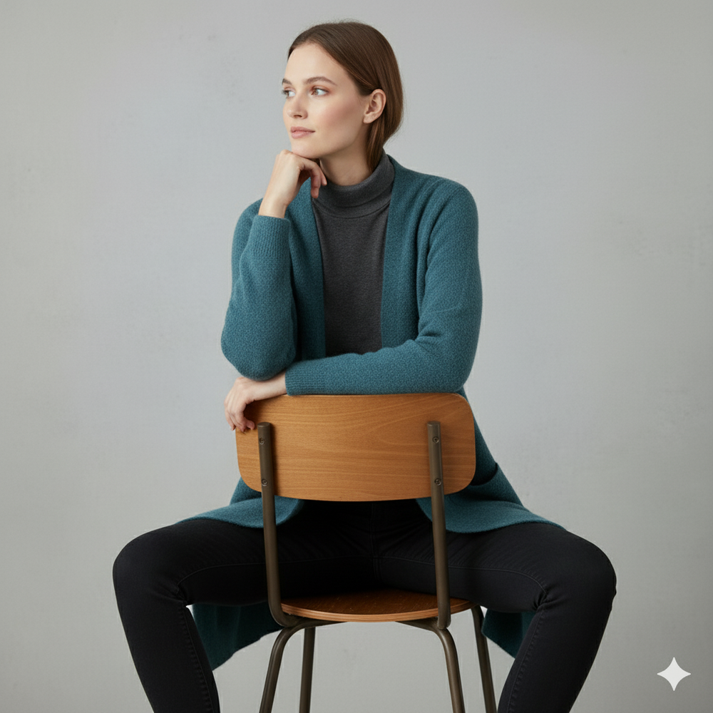 Langer Damen Strickjacke mit Taschen | Herbst & Winter | Elegant