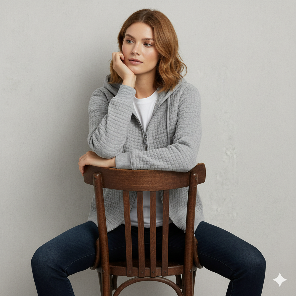 Leichter Damen Kapuzen Strickjacke mit Reißverschluss | Übergang