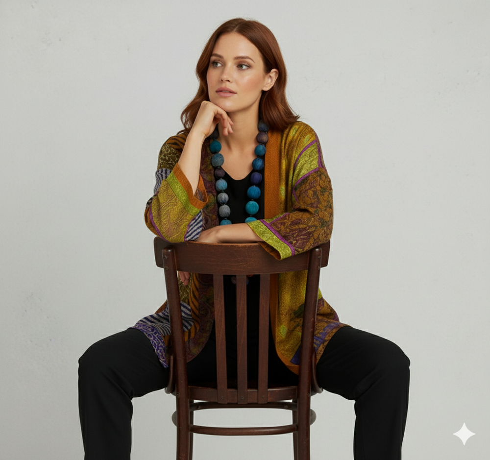 Weit geschnittener Damenmantel mit Ethno Muster | Boho Stil