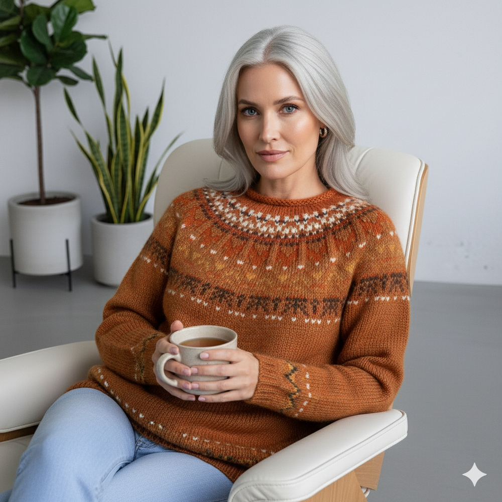 Damen Strickpullover mit Rundhals | Winter | Norweger-Muster