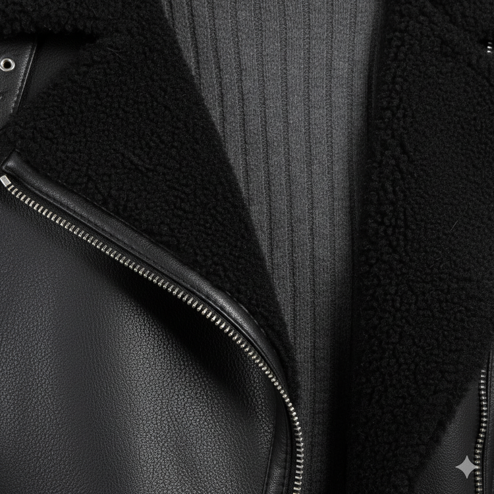 Damen Jacke mit Kunstfellkragen | Biker Style & Warm | Winter