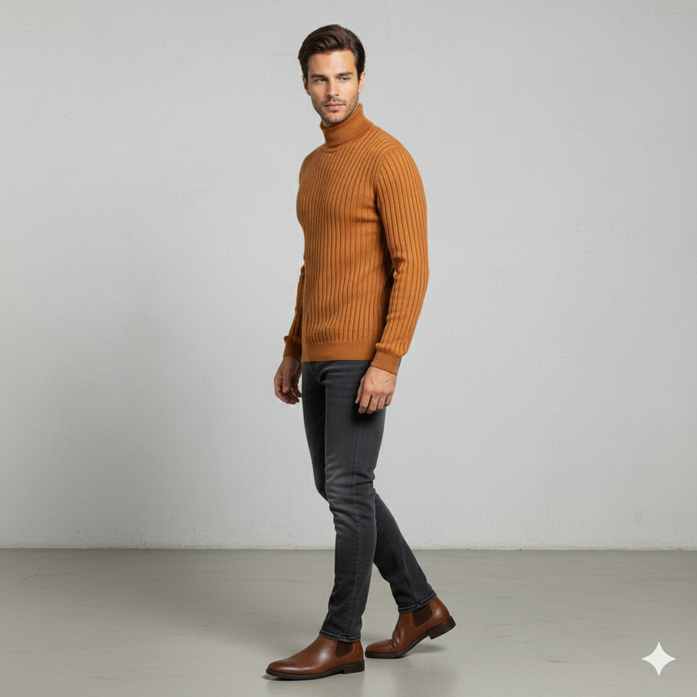 Herren Rollkragenpullover mit Strukturmuster