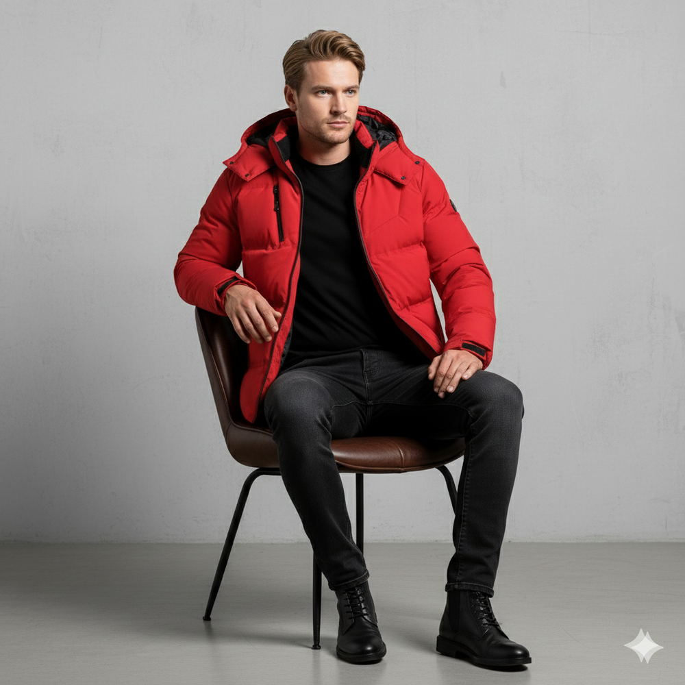 Warme Herren Daunenjacke mit Kapuze | Winter | Slim Fit