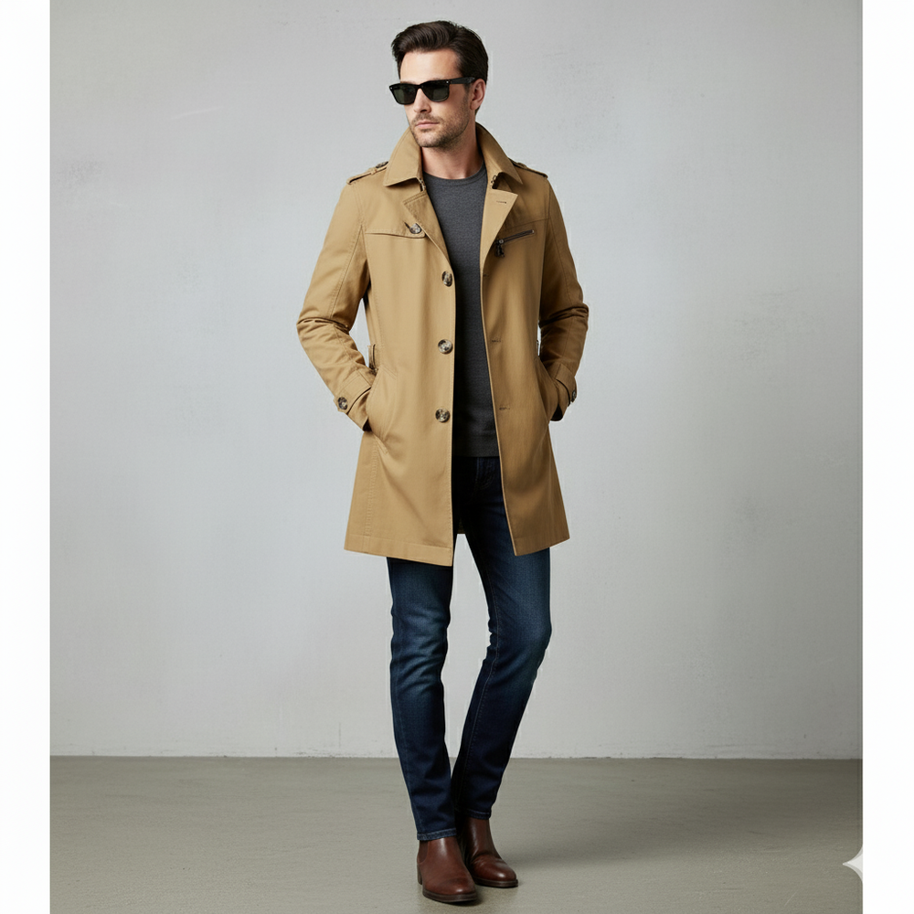 Eleganter Herren Trenchcoat mit Reverskragen | Herbst Übergang