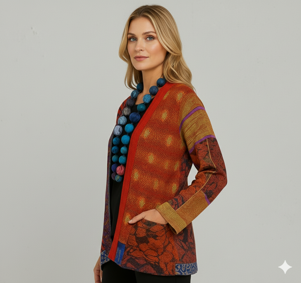 Weit geschnittener Damenmantel mit Ethno Muster | Boho Stil