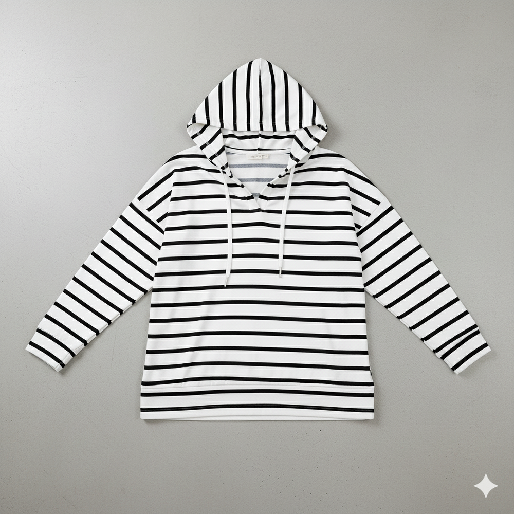 Gestreifter Damen Hoodie mit V Ausschnitt