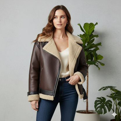 Damen Jacke mit Kunstfellkragen | Biker Style & Warm | Winter