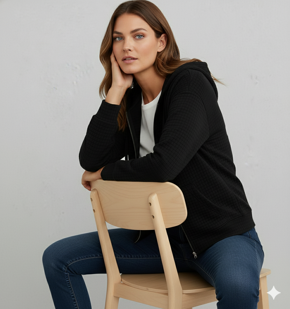 Leichter Damen Kapuzen Strickjacke mit Reißverschluss | Übergang