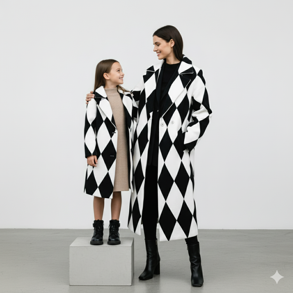 Damen Wollmantel mit Karomuster | Oversize & Warm | Winter