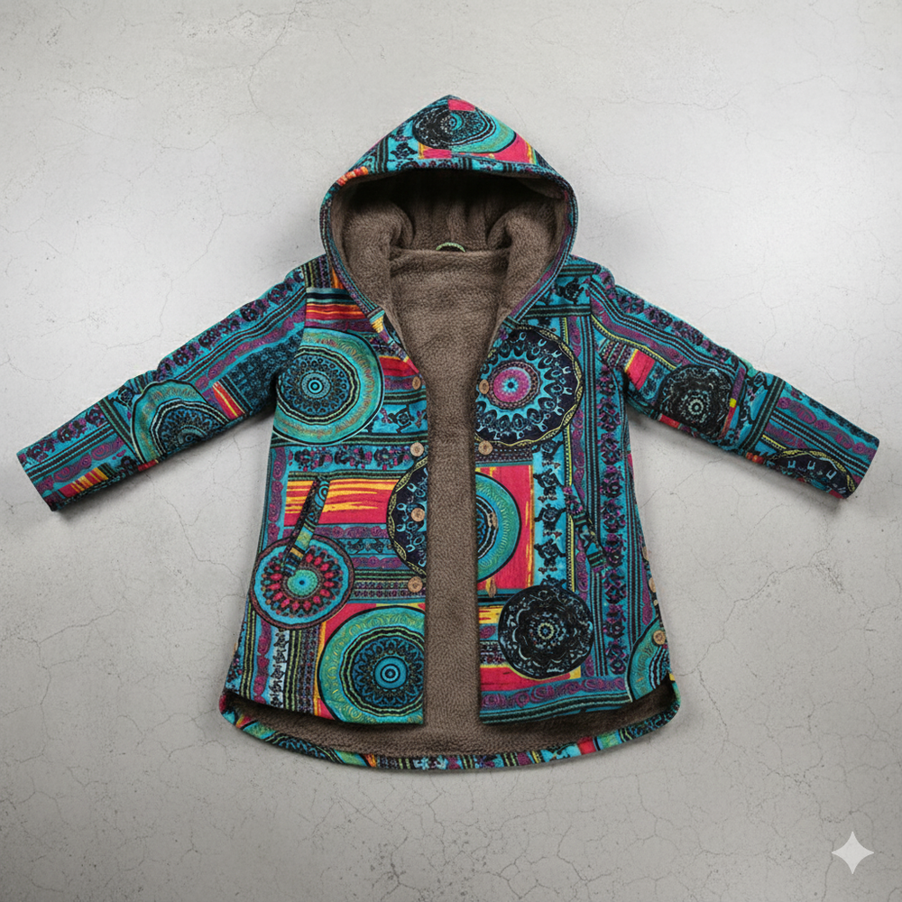 Damen Winterjacke mit Ethno Muster | Warm & Bequem | Kapuze