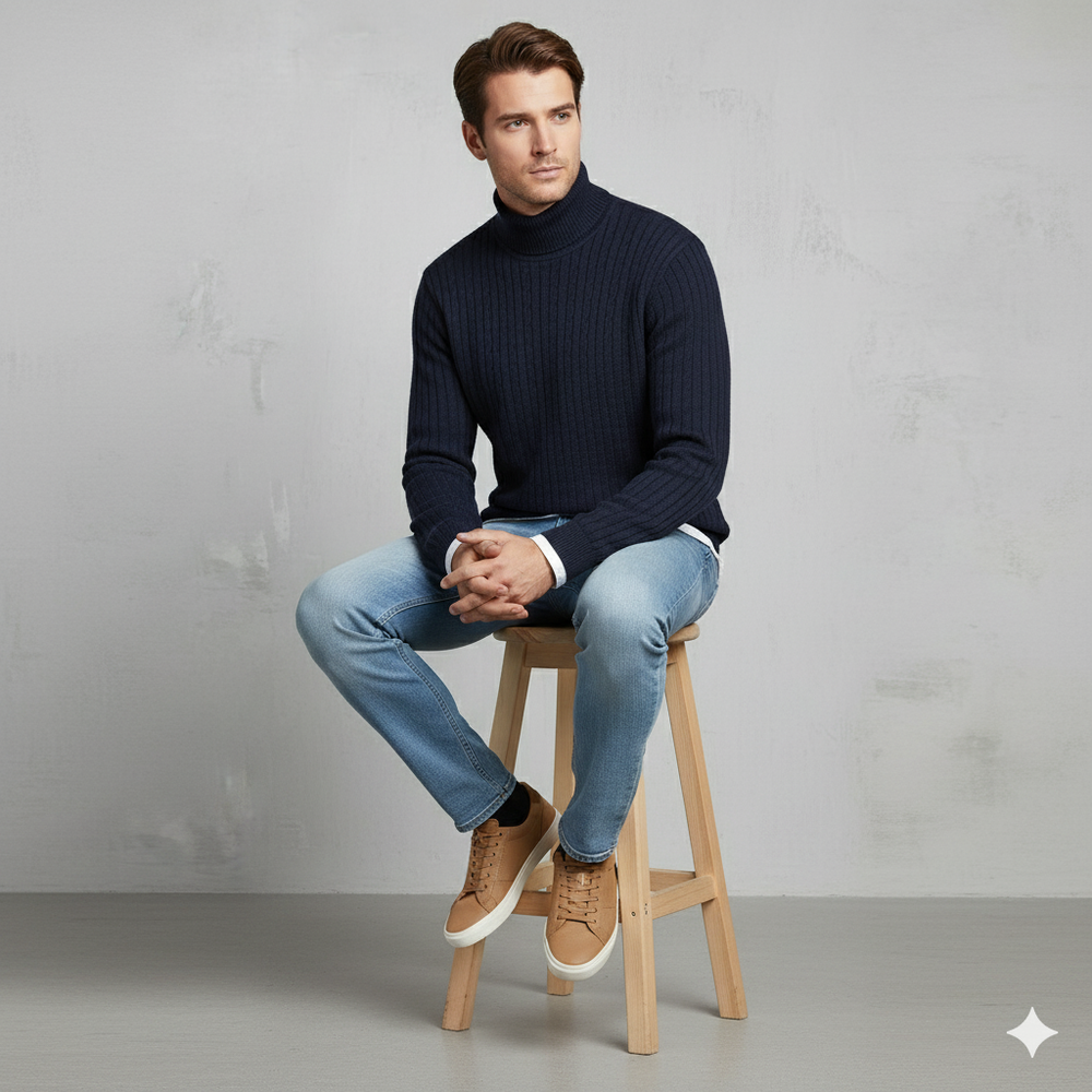 Feiner Herren Strickpullover mit Rollkragen