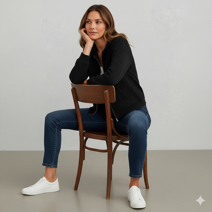 Leichter Damen Kapuzen Strickjacke mit Reißverschluss | Übergang
