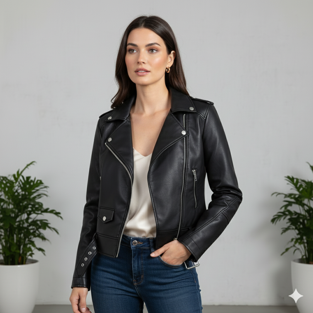Damen Bikerjacke aus Veganleder | Kurz & Modern | Herbst