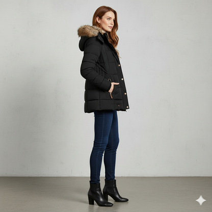 Damen Winterjacke mit Fellkapuze | Warm & Figurbetont