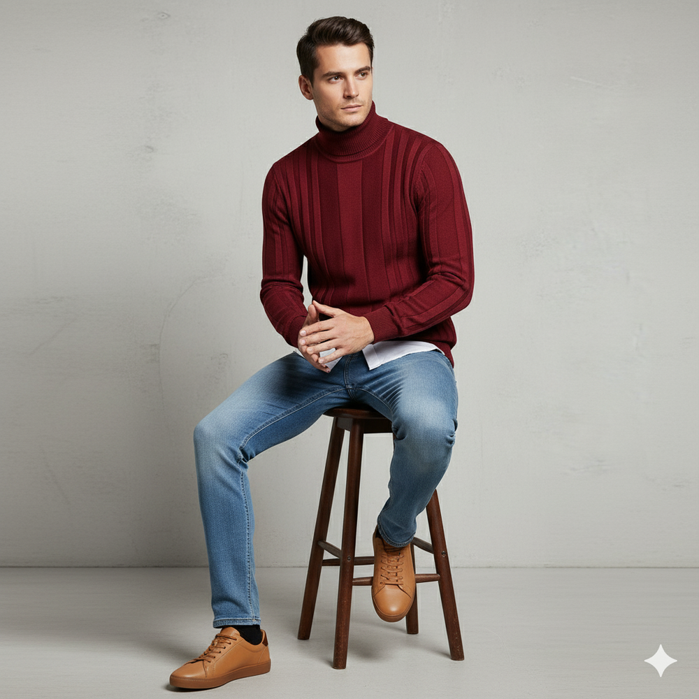 Herren Rollkragenpullover mit Strukturmuster