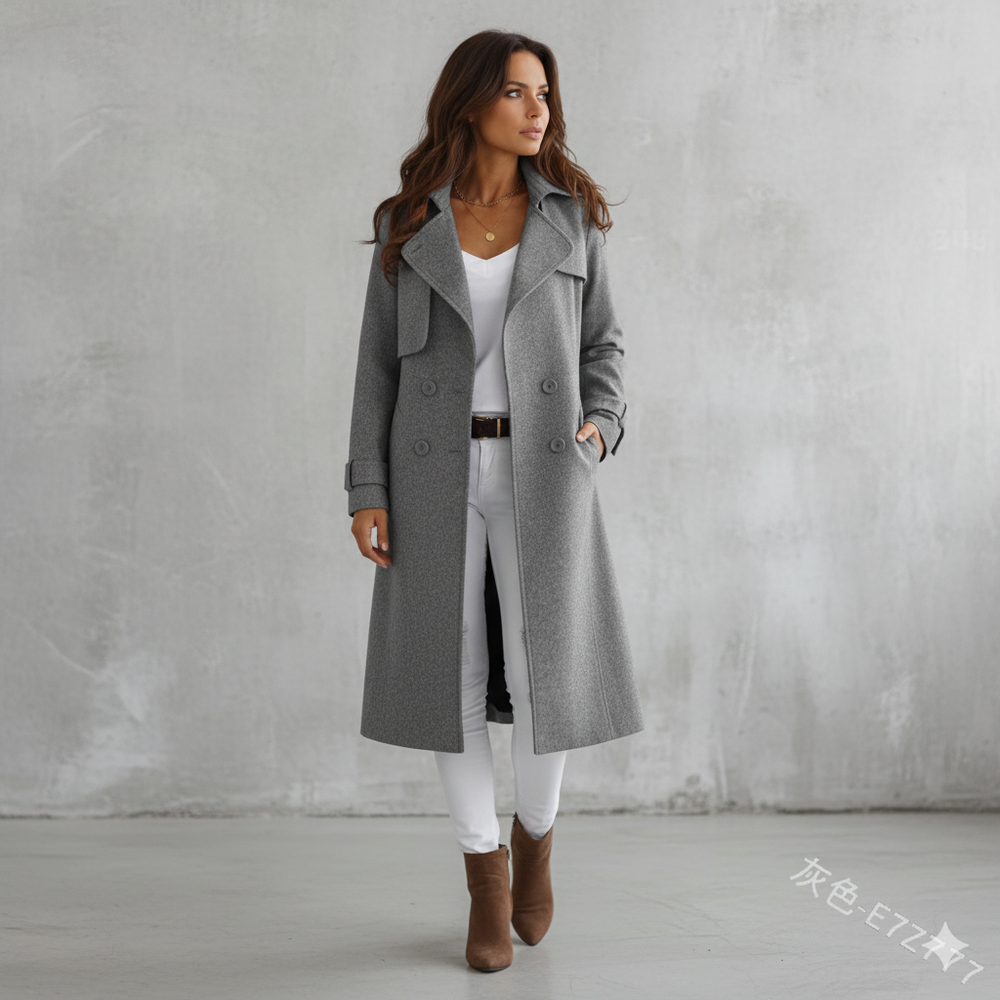 Damen Wollmantel mit Reverskragen | Elegant & Mittellang | Herbst/Winter