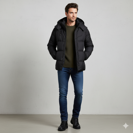 Warmer Herren Daunenmantel mit Kapuze | Winter & Freizeit