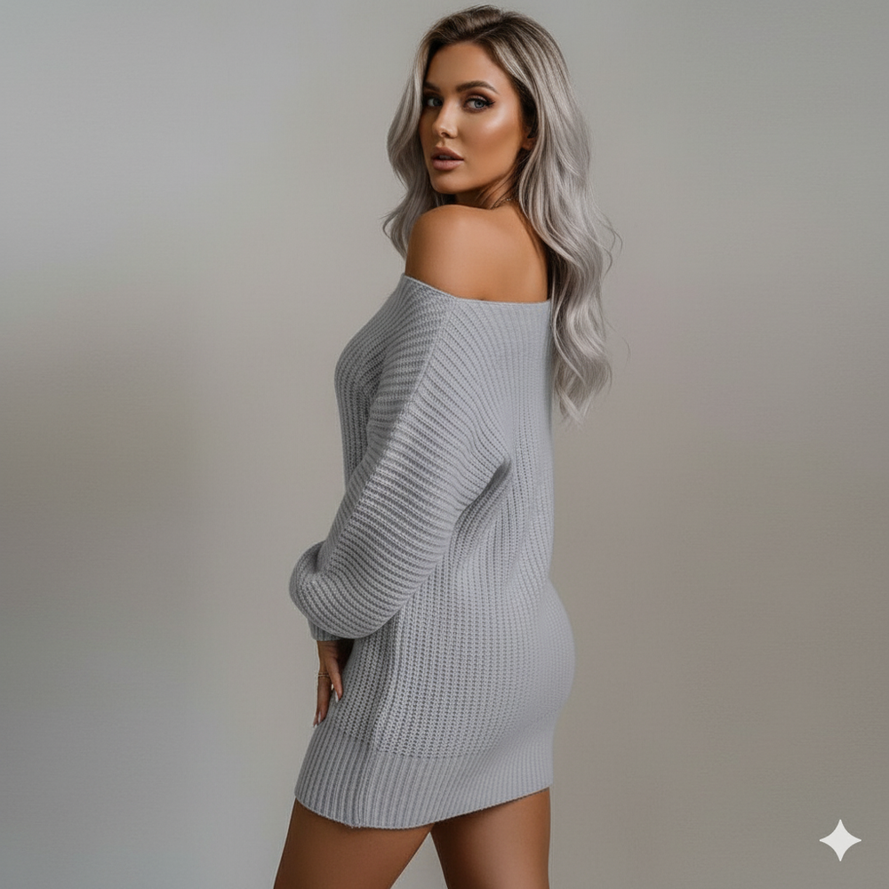 Damen Strickkleid schulterfrei | Elegant & Warm für Herbst Winter