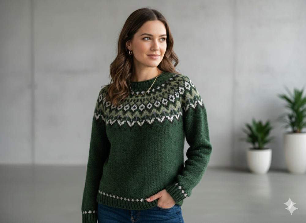 Damen Strickpullover mit Rundhals | Winter | Norweger-Muster