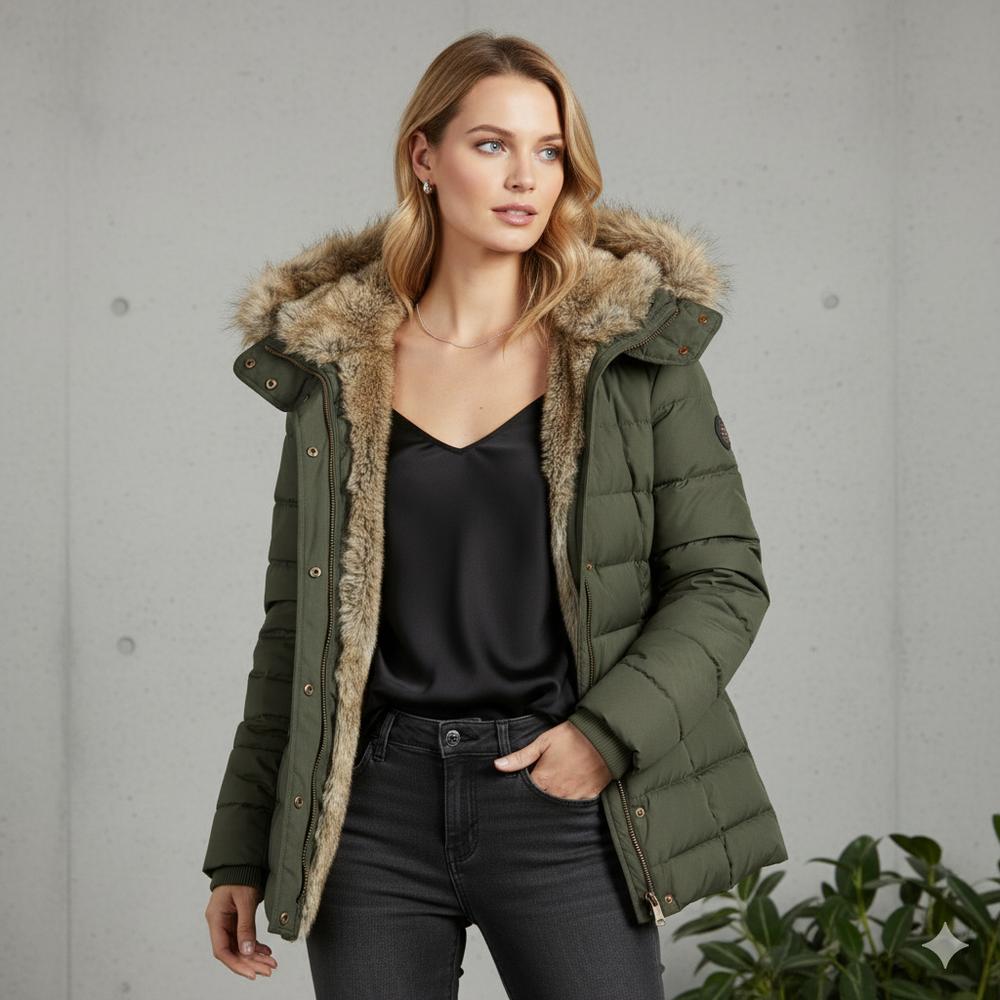 Damen Winterjacke mit Fellkapuze | Warm & Figurbetont
