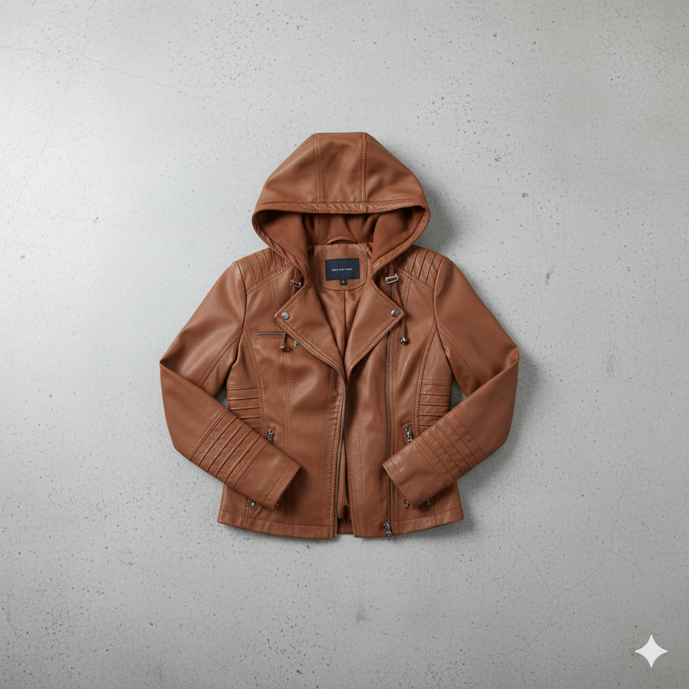 Damen Lederjacke mit Kapuze | Modern & Abnehmbar | Übergang