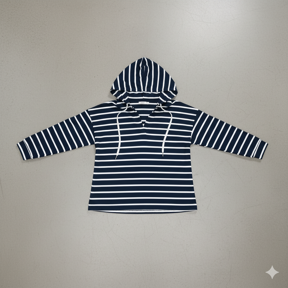 Gestreifter Damen Hoodie mit V Ausschnitt