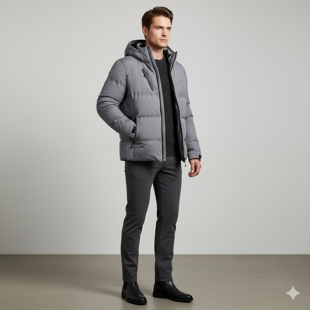 Warme Herren Daunenjacke mit Kapuze | Winter | Slim Fit
