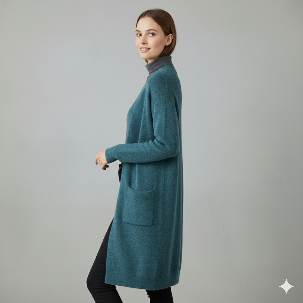 Langer Damen Strickjacke mit Taschen | Herbst & Winter | Elegant