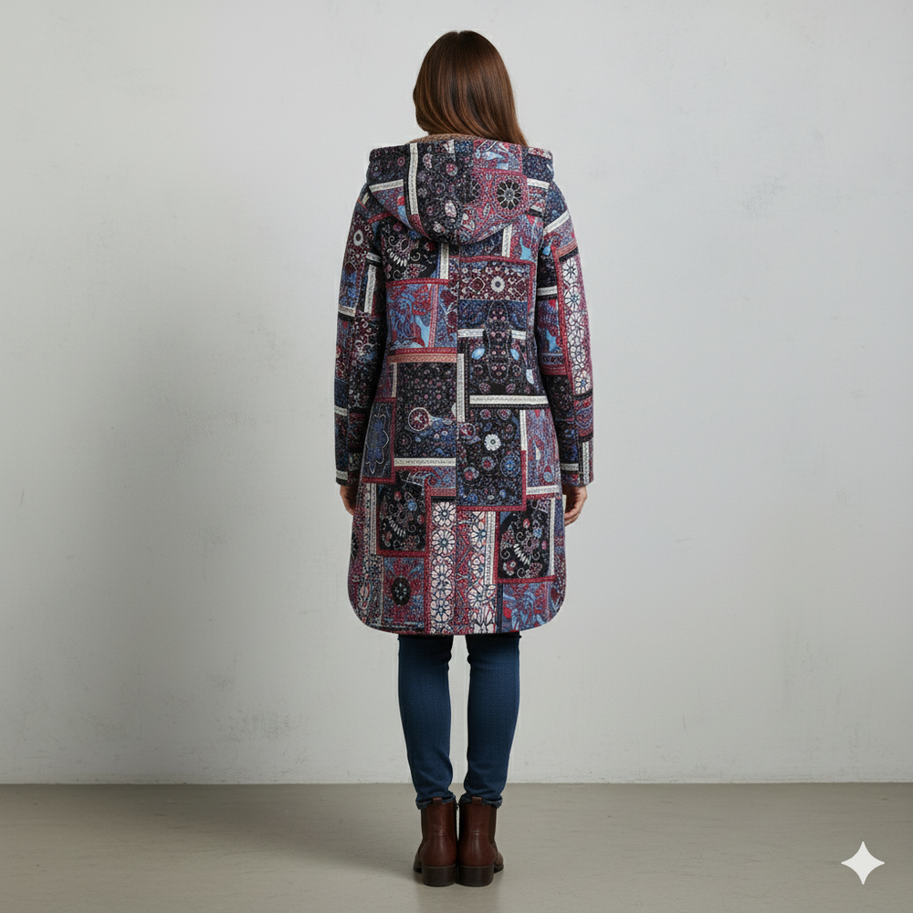 Damen Winterjacke mit Ethno Muster | Warm & Bequem | Kapuze