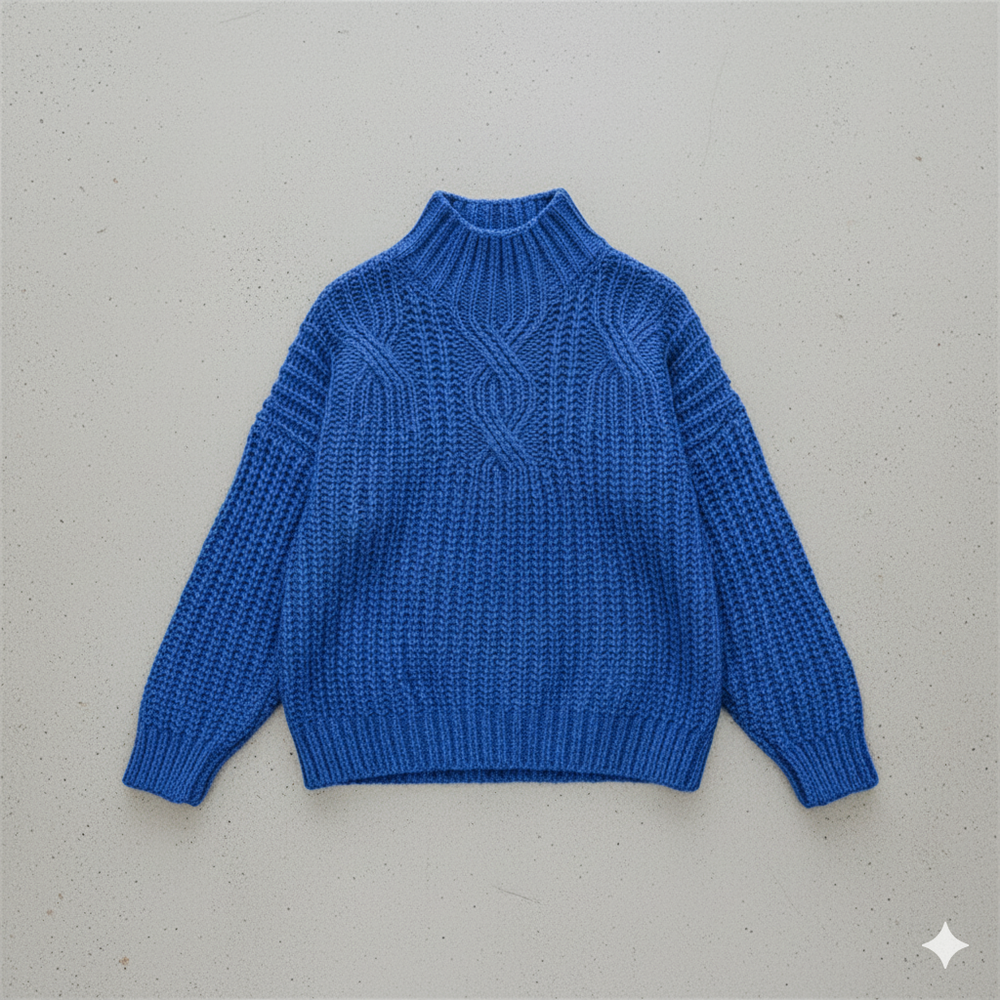 Damen Strickpullover mit Zopfmuster | Warm & Hochgeschlossen | Winter