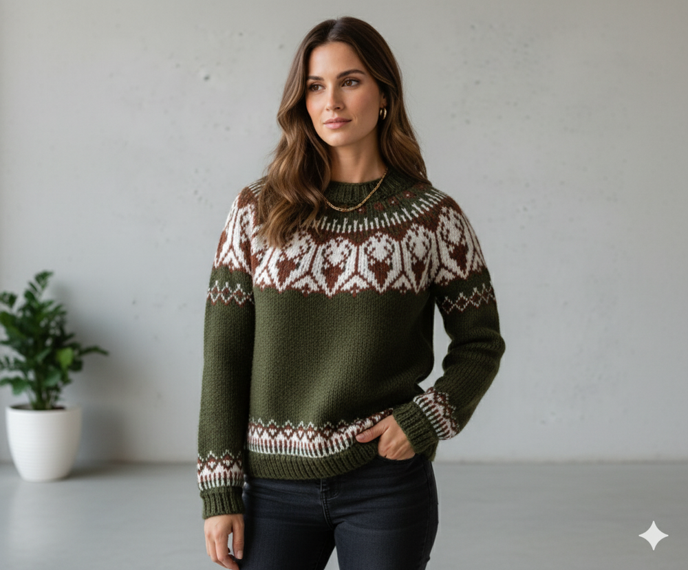 Damen Strickpullover mit Rundhals | Winter | Norweger-Muster