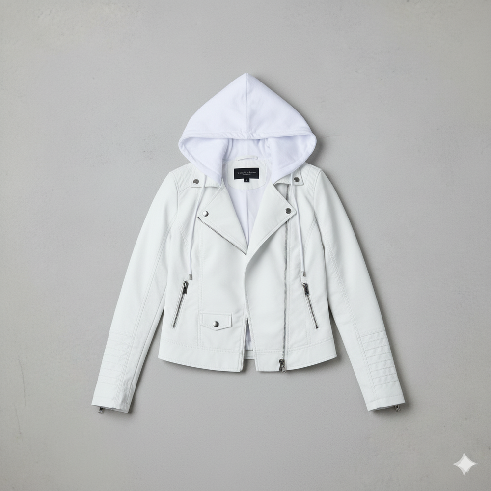 Damen Lederjacke mit Kapuze | Modern & Abnehmbar | Übergang