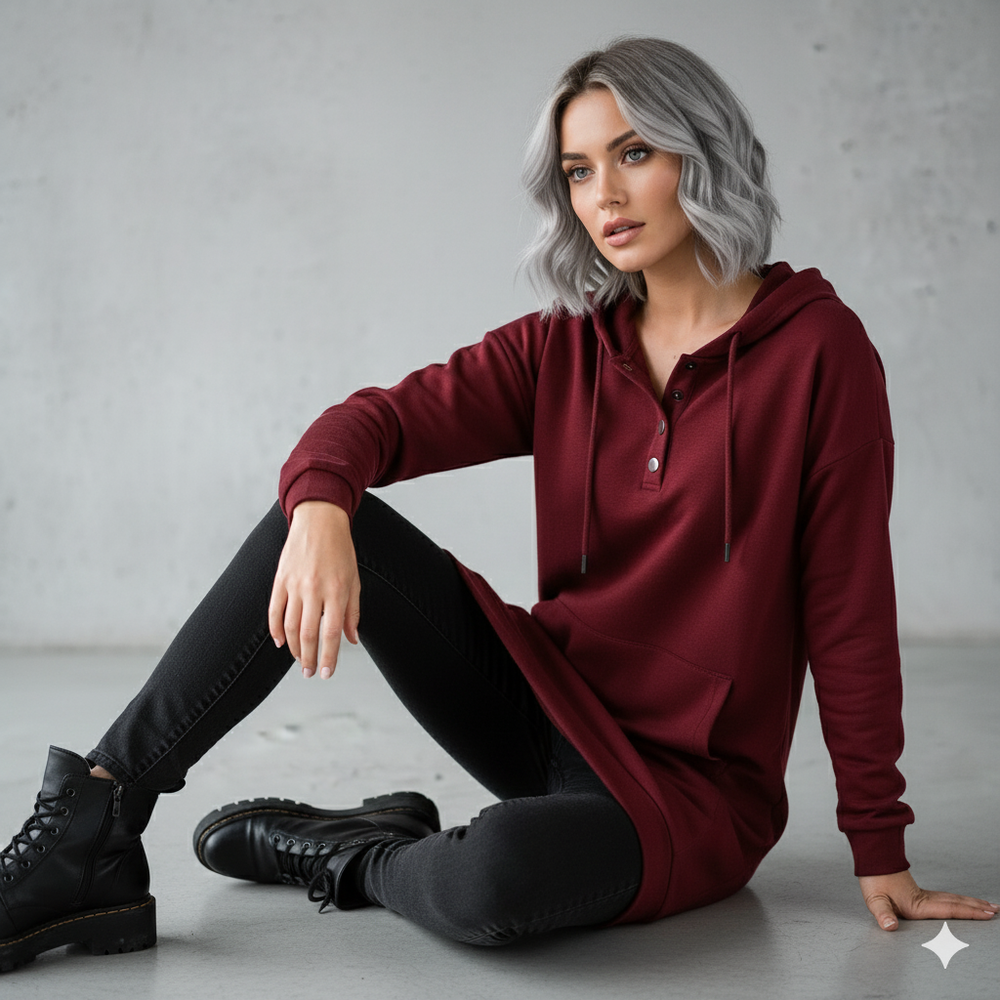 Lässiges Damen Hoodie mit Knopfleist
