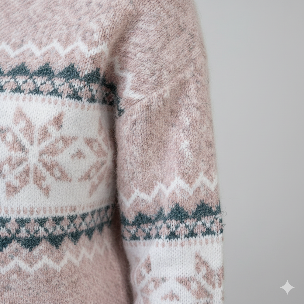 Damen Strickpullover mit Stehkragen | Winter | Schneeflocken-Muster