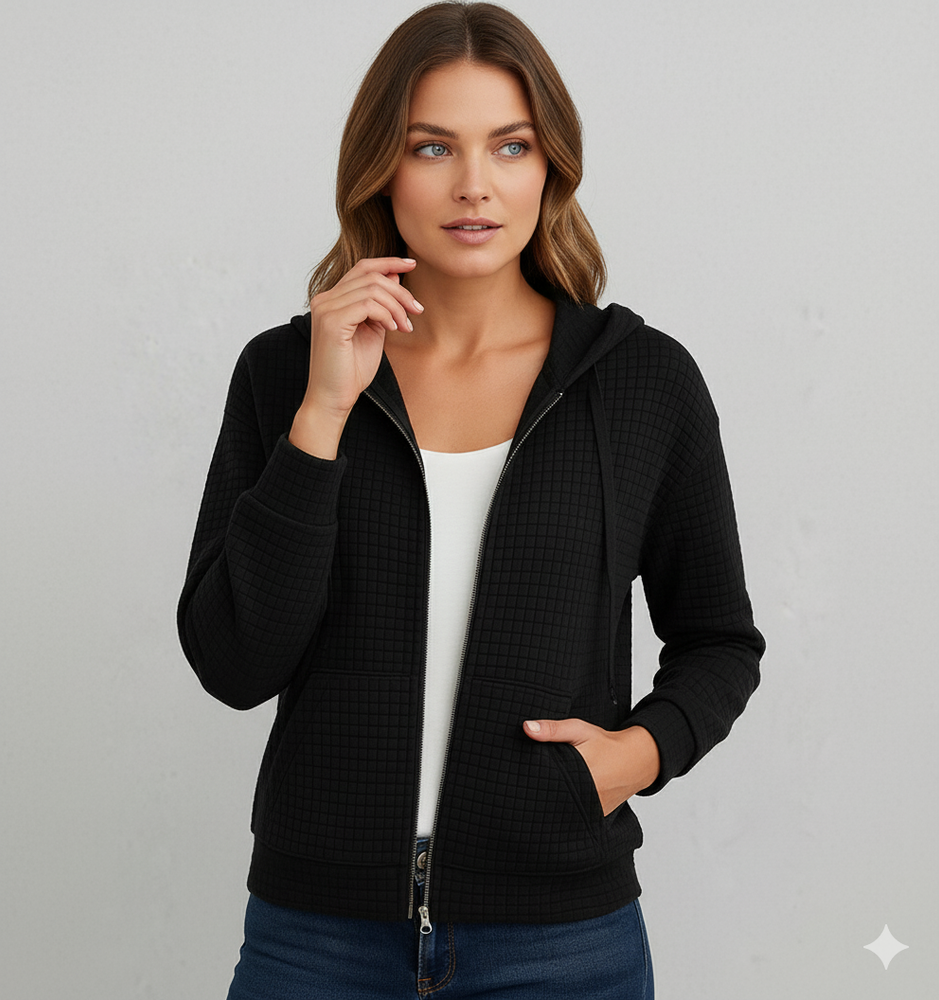 Leichter Damen Kapuzen Strickjacke mit Reißverschluss | Übergang