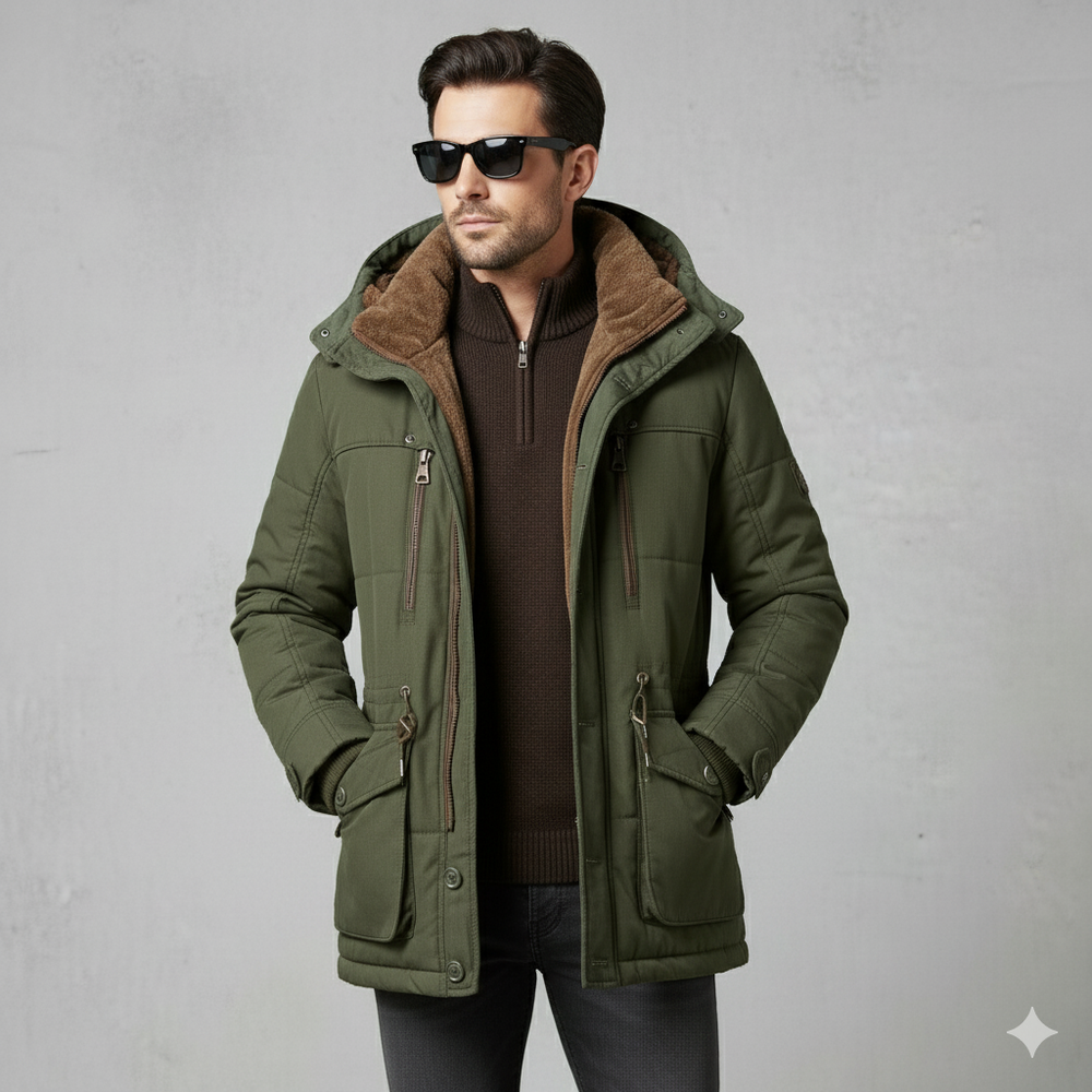 Warmer Herren Wintermantel mit Kapuze | Dick & Funktional