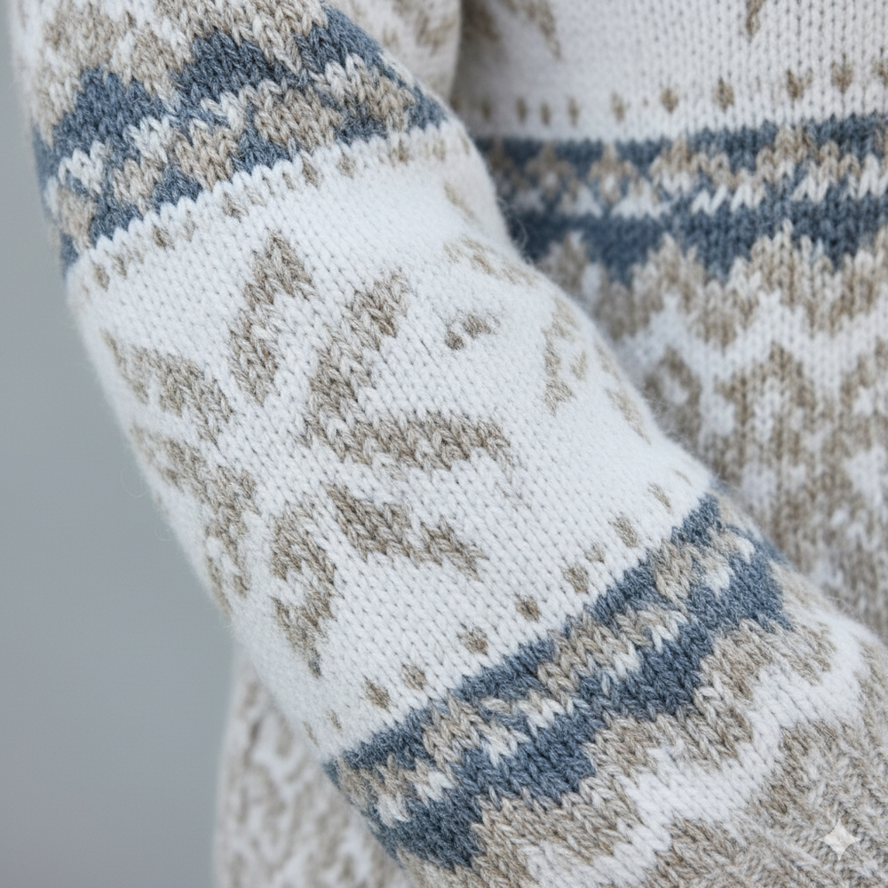 Damen Strickpullover mit Stehkragen | Winter | Schneeflocken-Muster