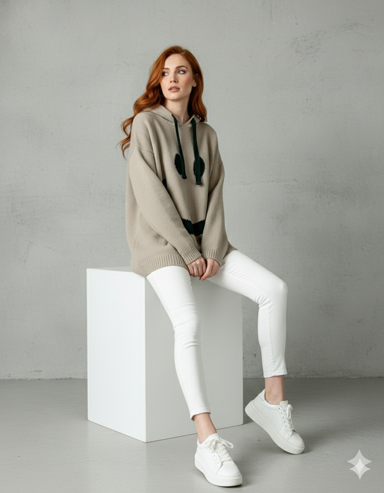 Damen Hoodie mit Smiley Print