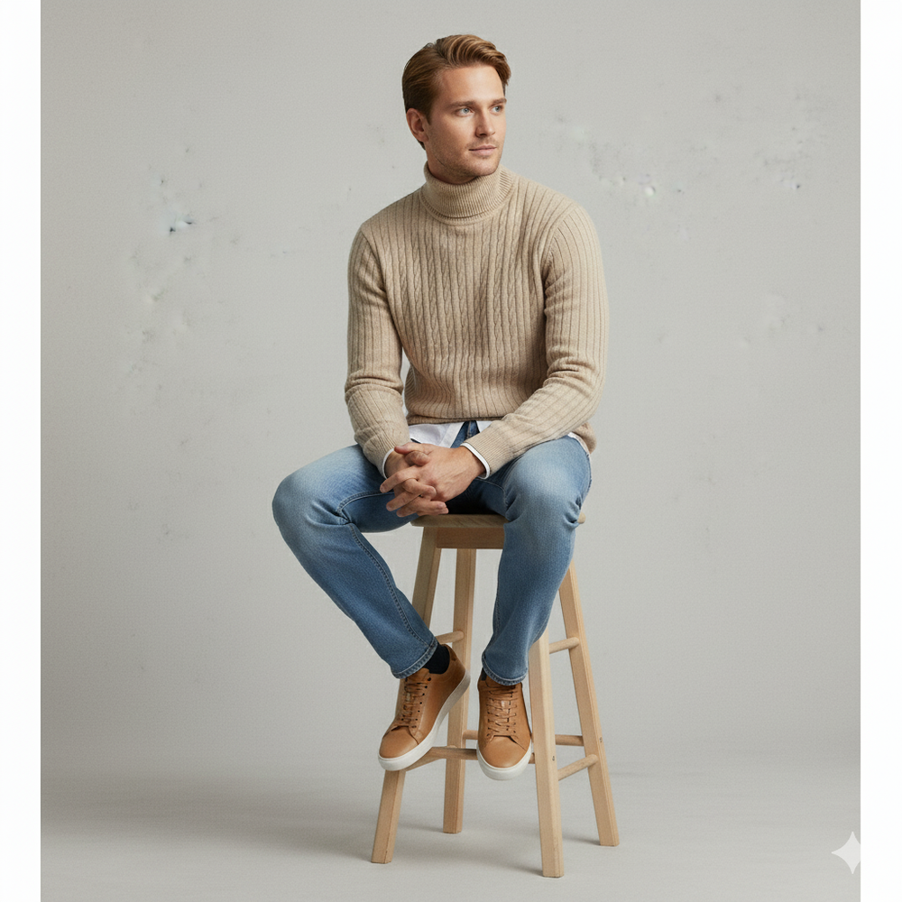 Feiner Herren Strickpullover mit Rollkragen