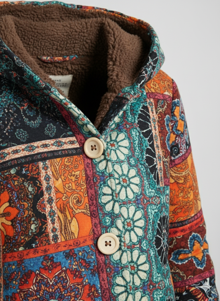 Damen Winterjacke mit Ethno Muster | Warm & Bequem | Kapuze