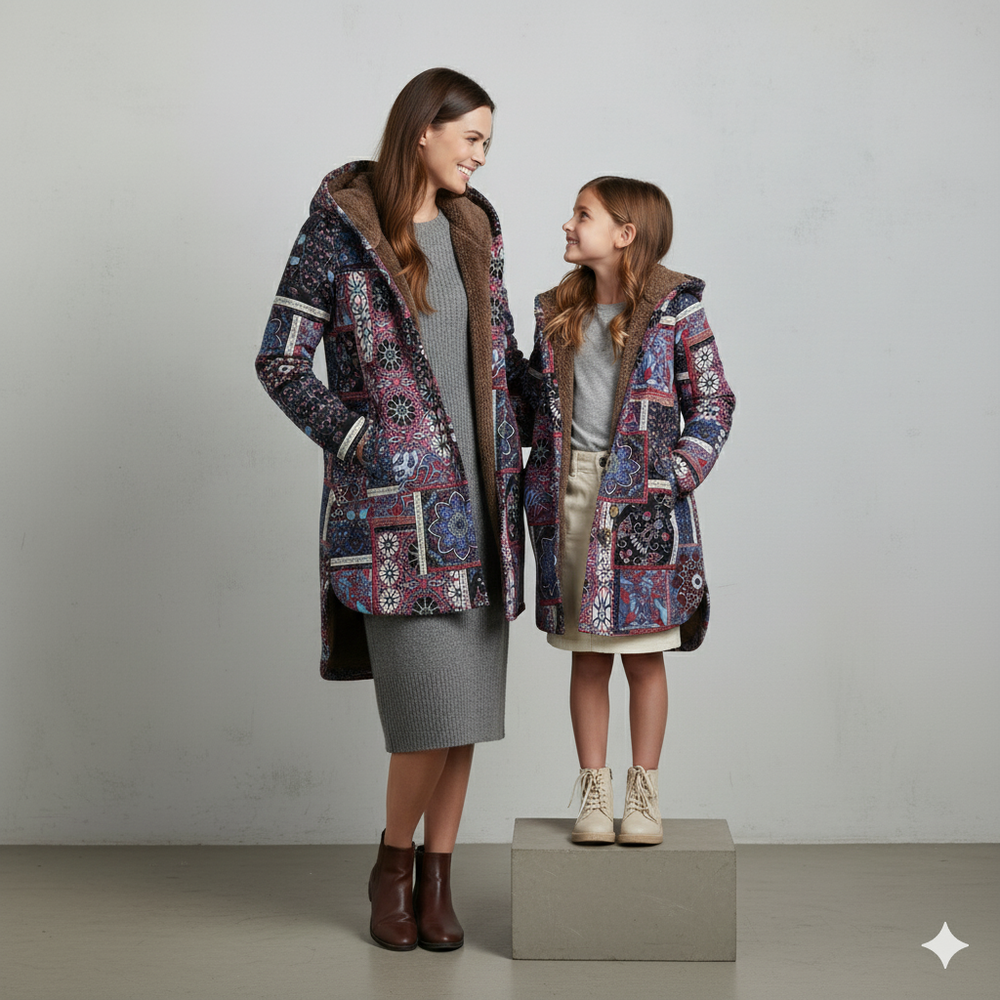 Damen Winterjacke mit Ethno Muster | Warm & Bequem | Kapuze