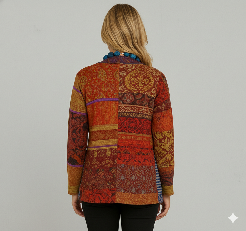 Weit geschnittener Damenmantel mit Ethno Muster | Boho Stil