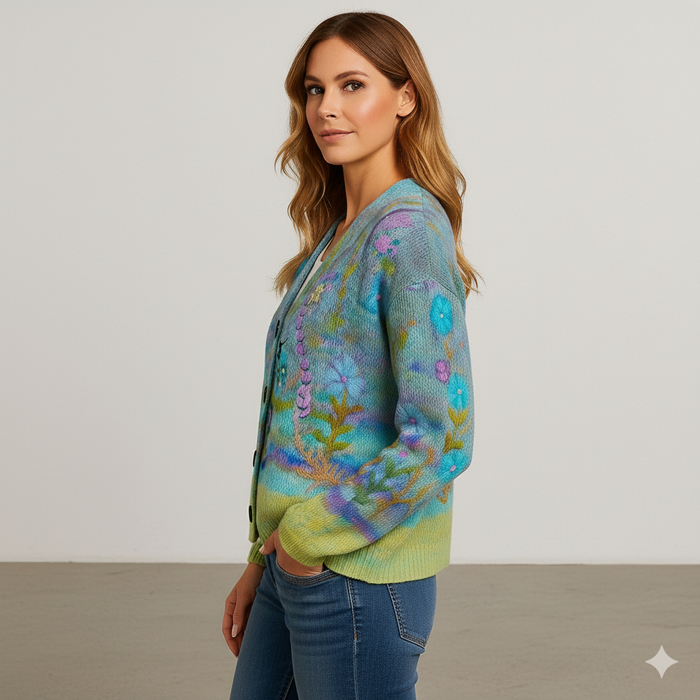 Damen Cardigan mit buntem Strickjacke | Herbst Winter